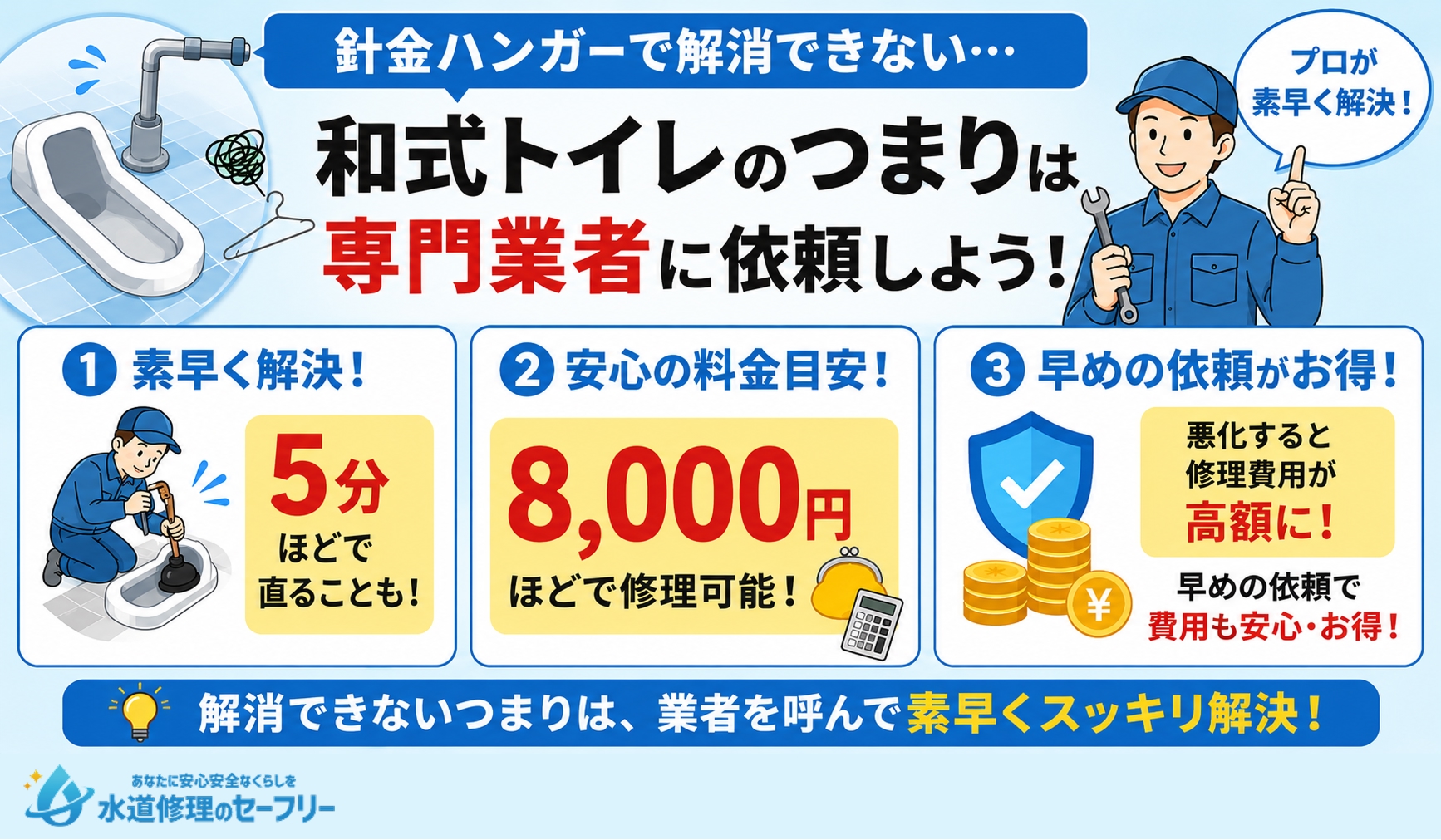針金ハンガーで解消できない和式トイレのつまりは専門業者に依頼しよう！理由や料金を解説
