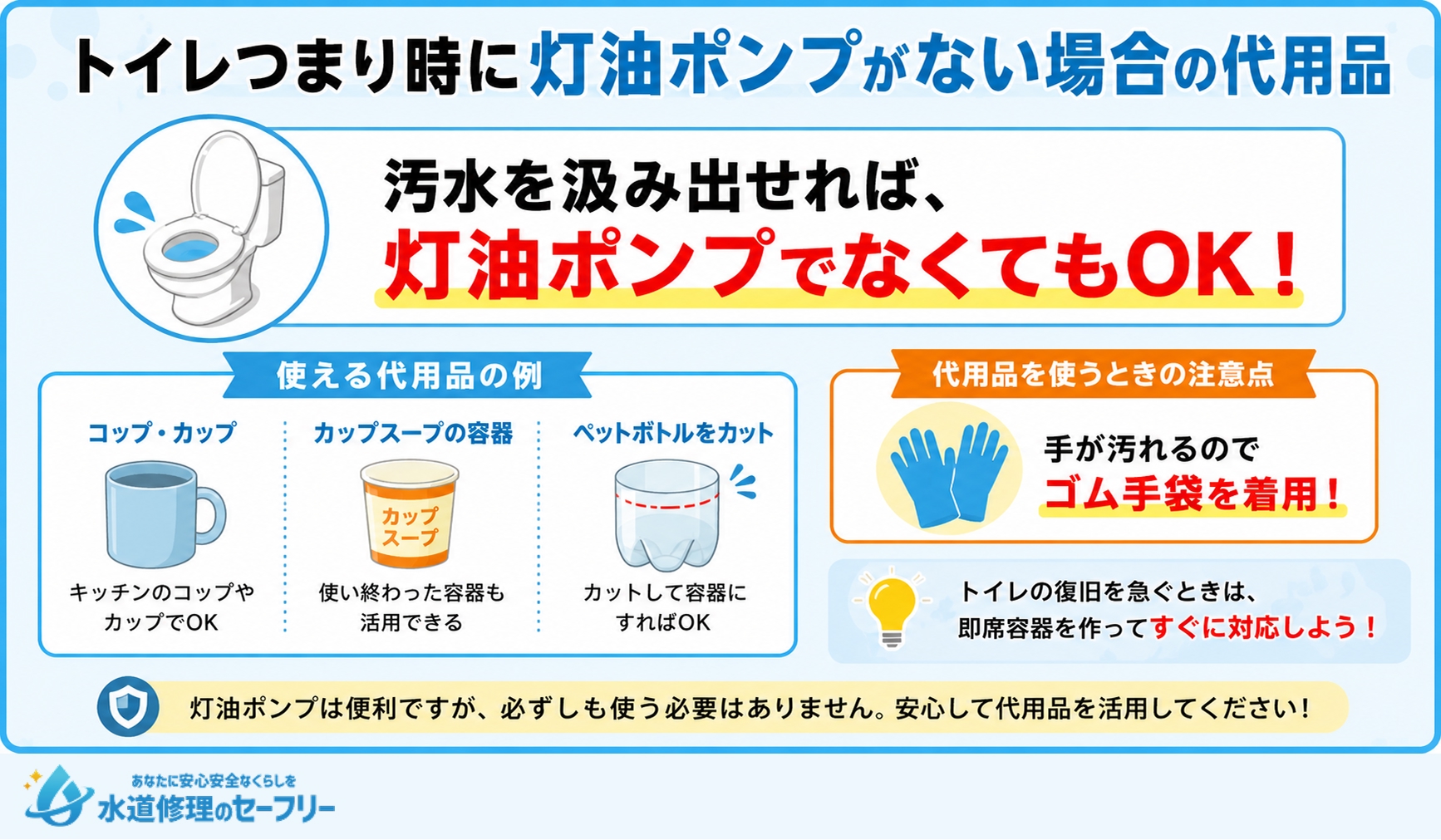 トイレつまり時に灯油ポンプがない場合の代用品を解説