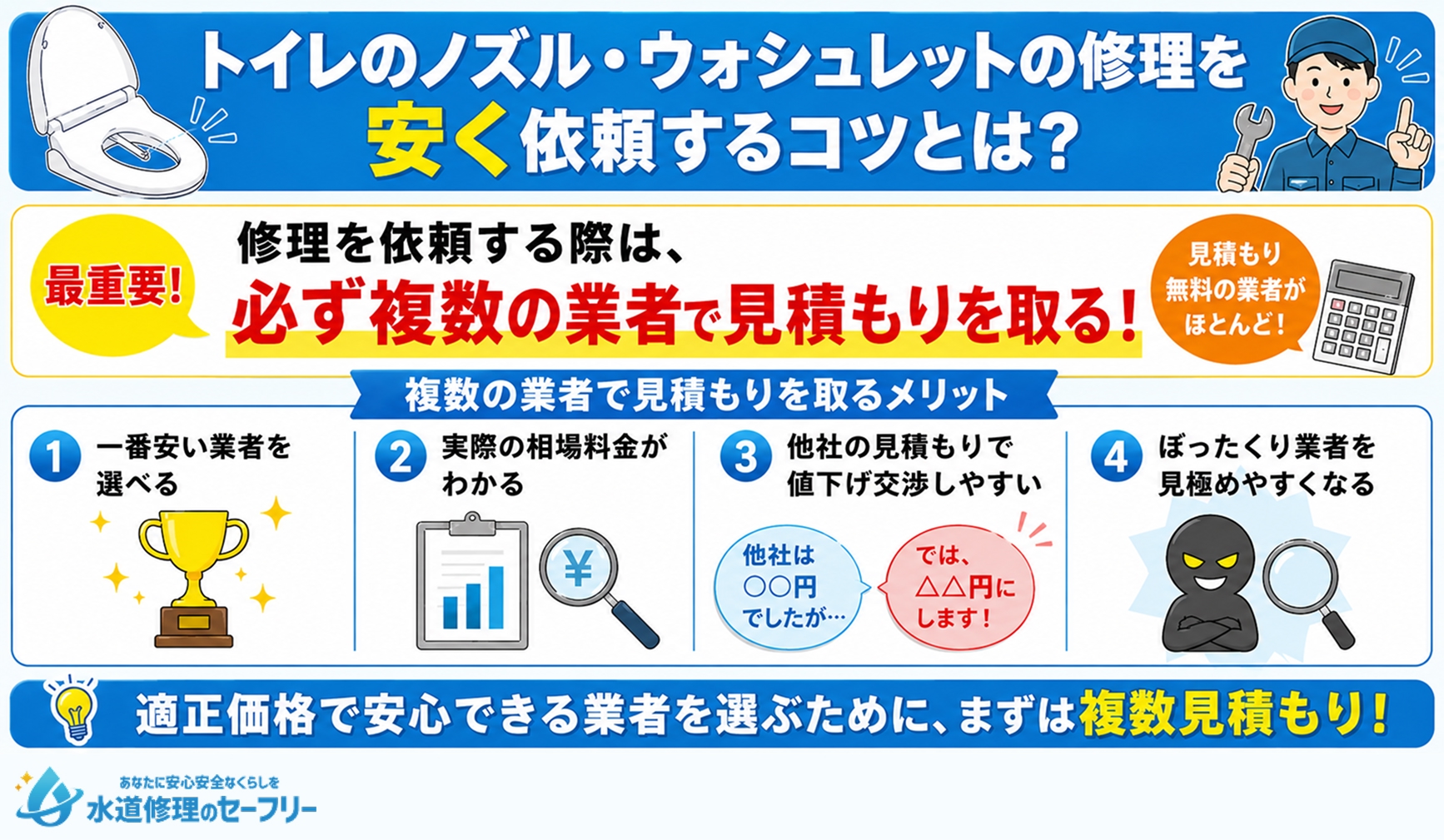 トイレのノズル・ウォシュレットの修理を安く依頼するコツが何か解説