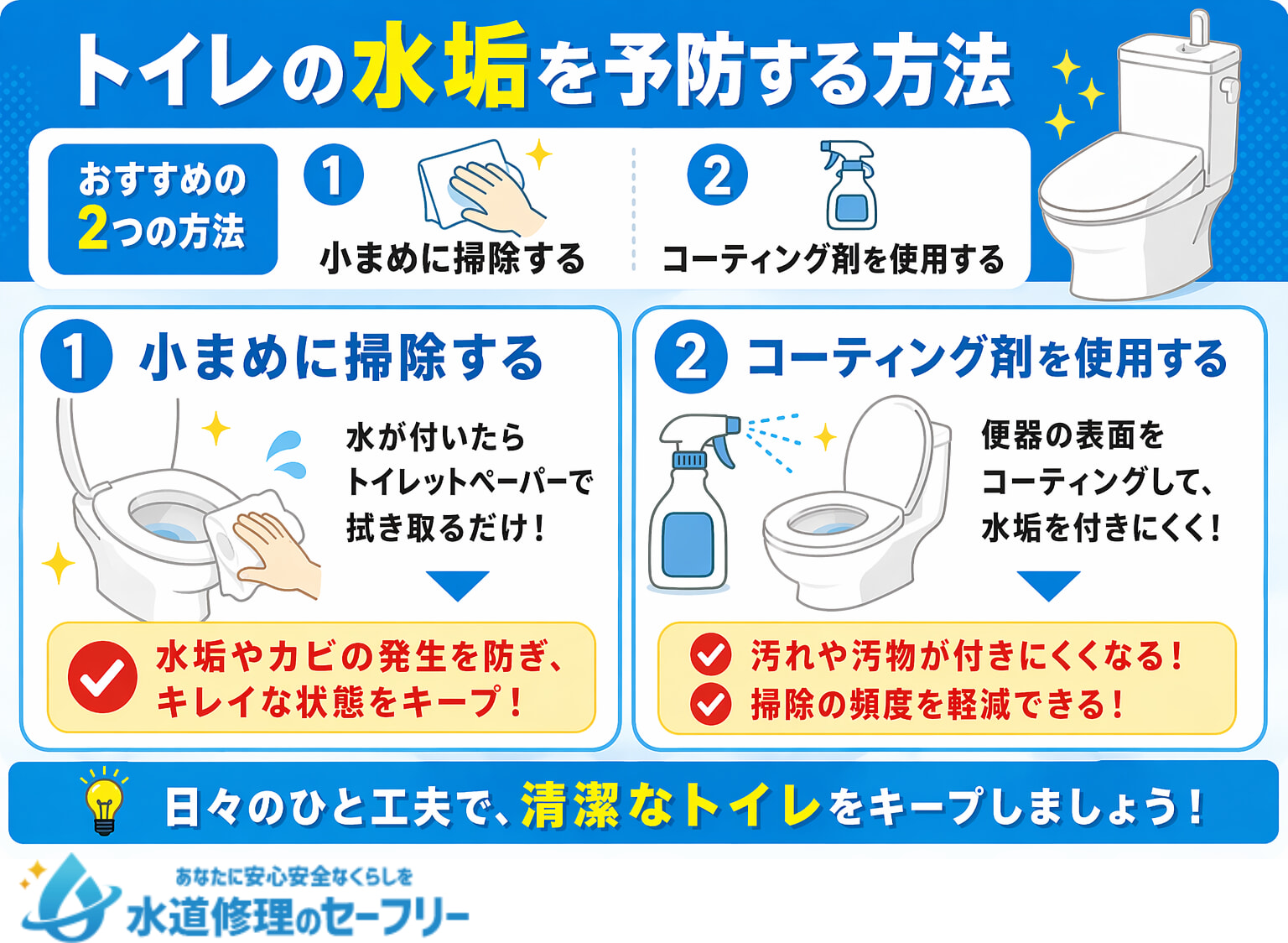 トイレの水垢を予防する方法を2つ解説