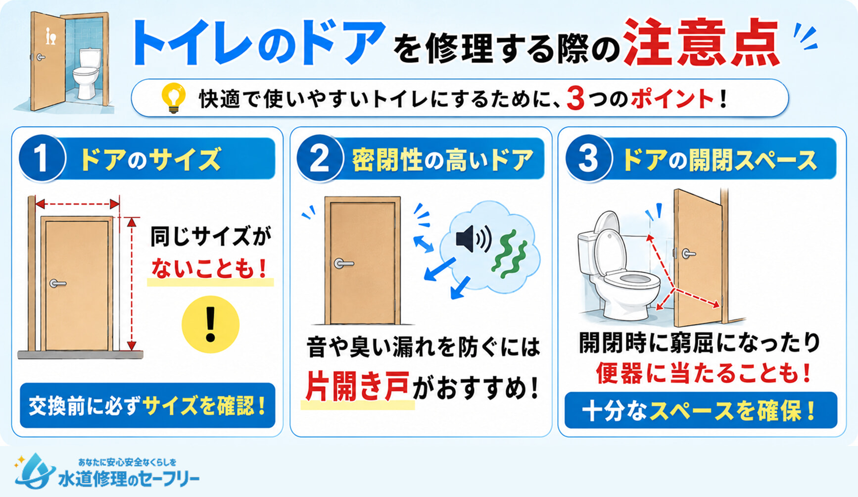 トイレのドアを修理する際の注意点を解説。3つのポイントに注目