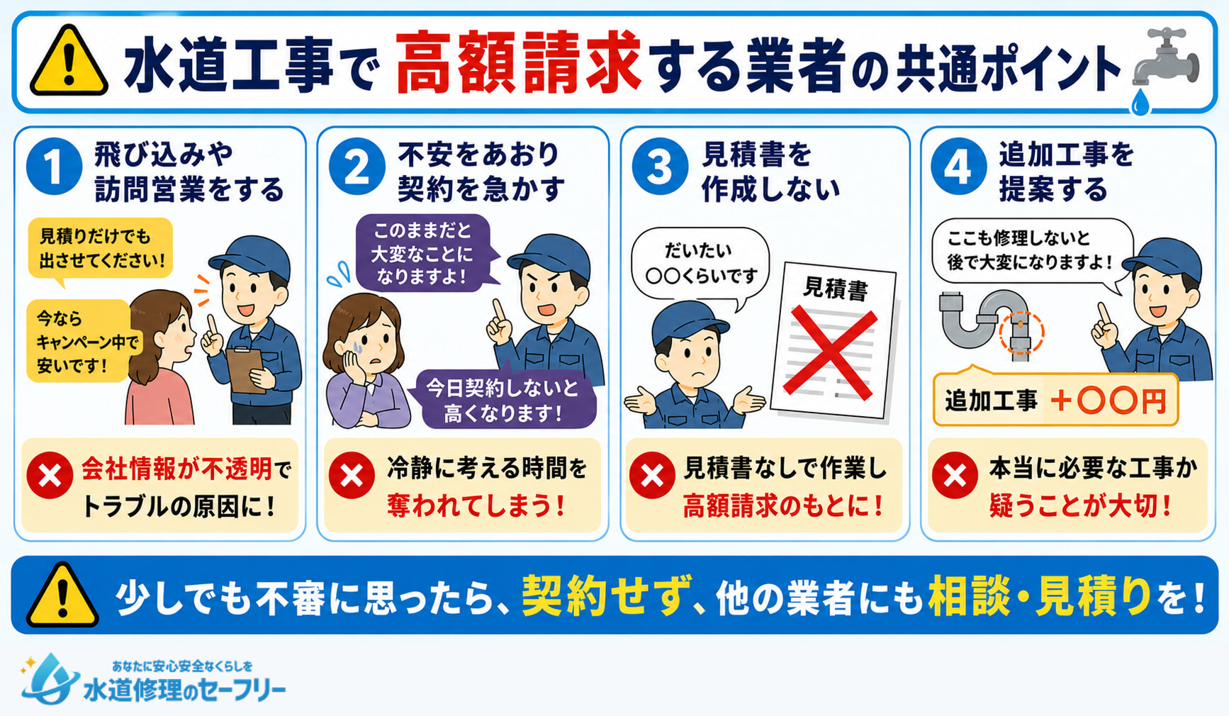 水道工事で高額請求する業者の共通ポイントを4つ紹介