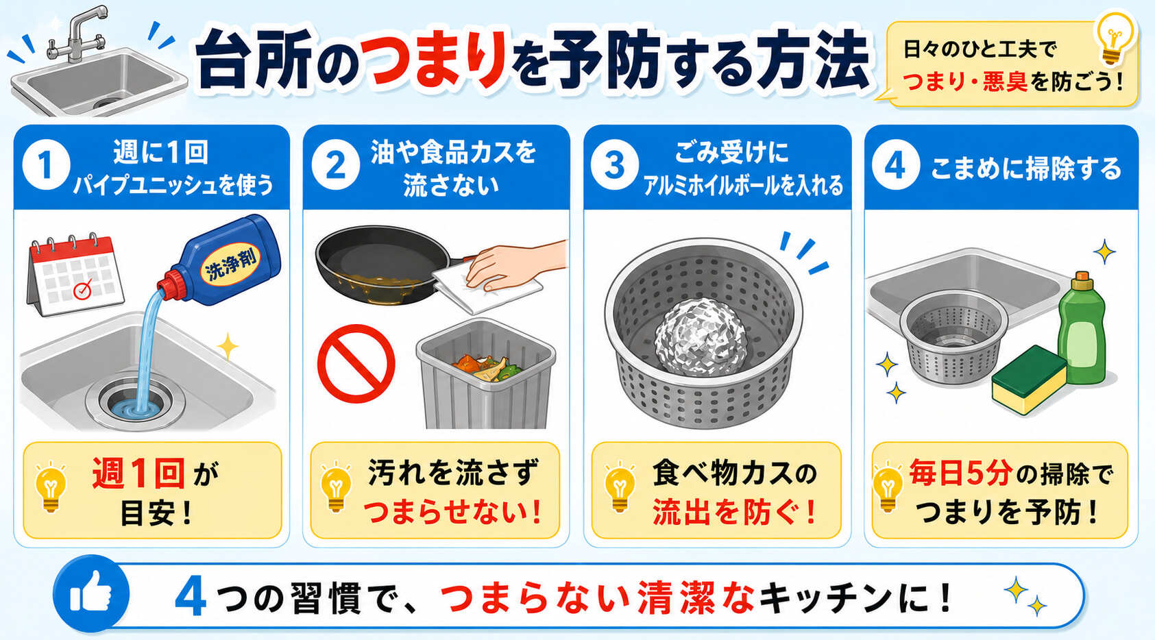 台所のつまりを予防する4つの習慣を紹介
