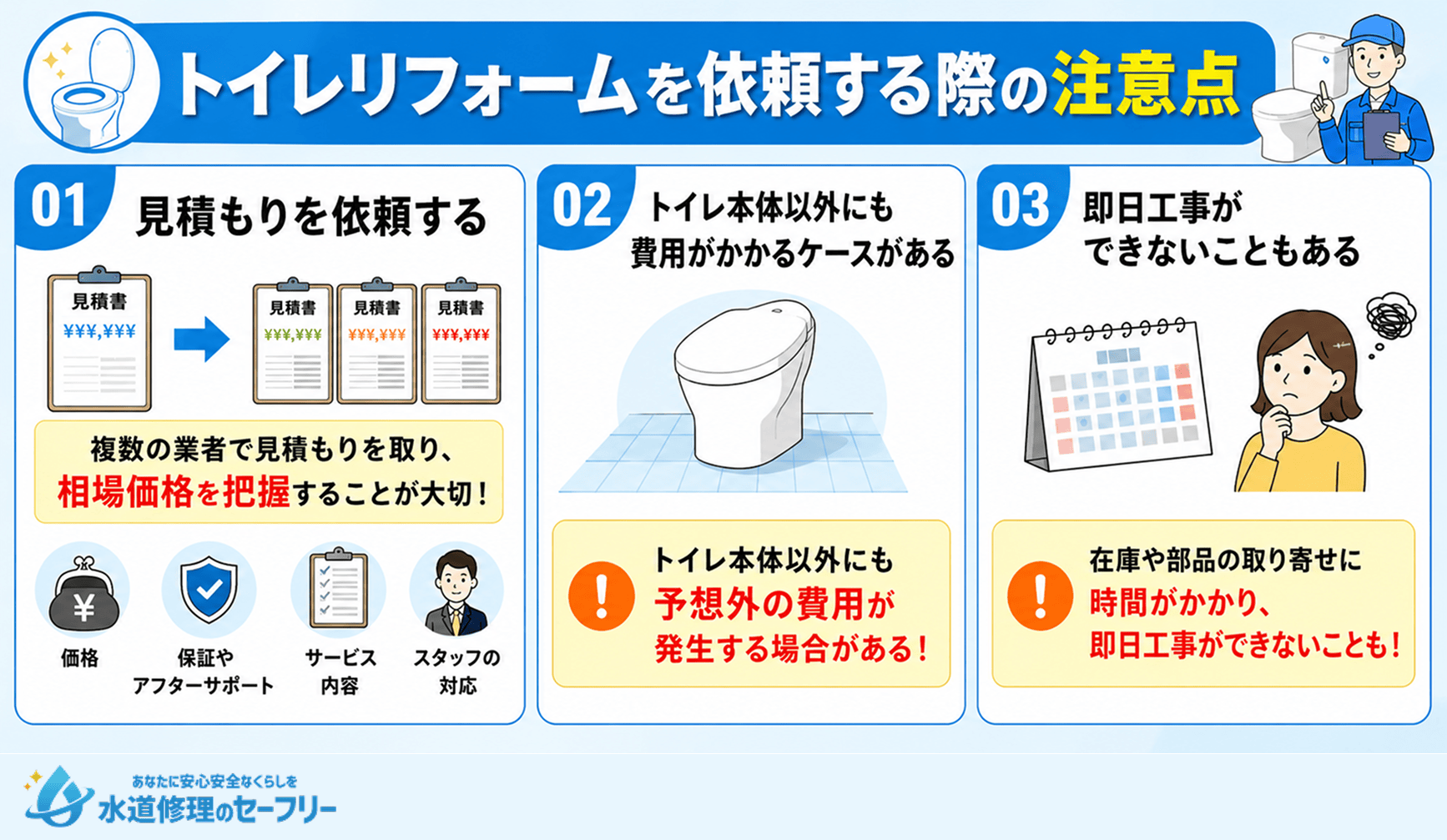 トイレリフォームを依頼する際の注意点を3つ解説