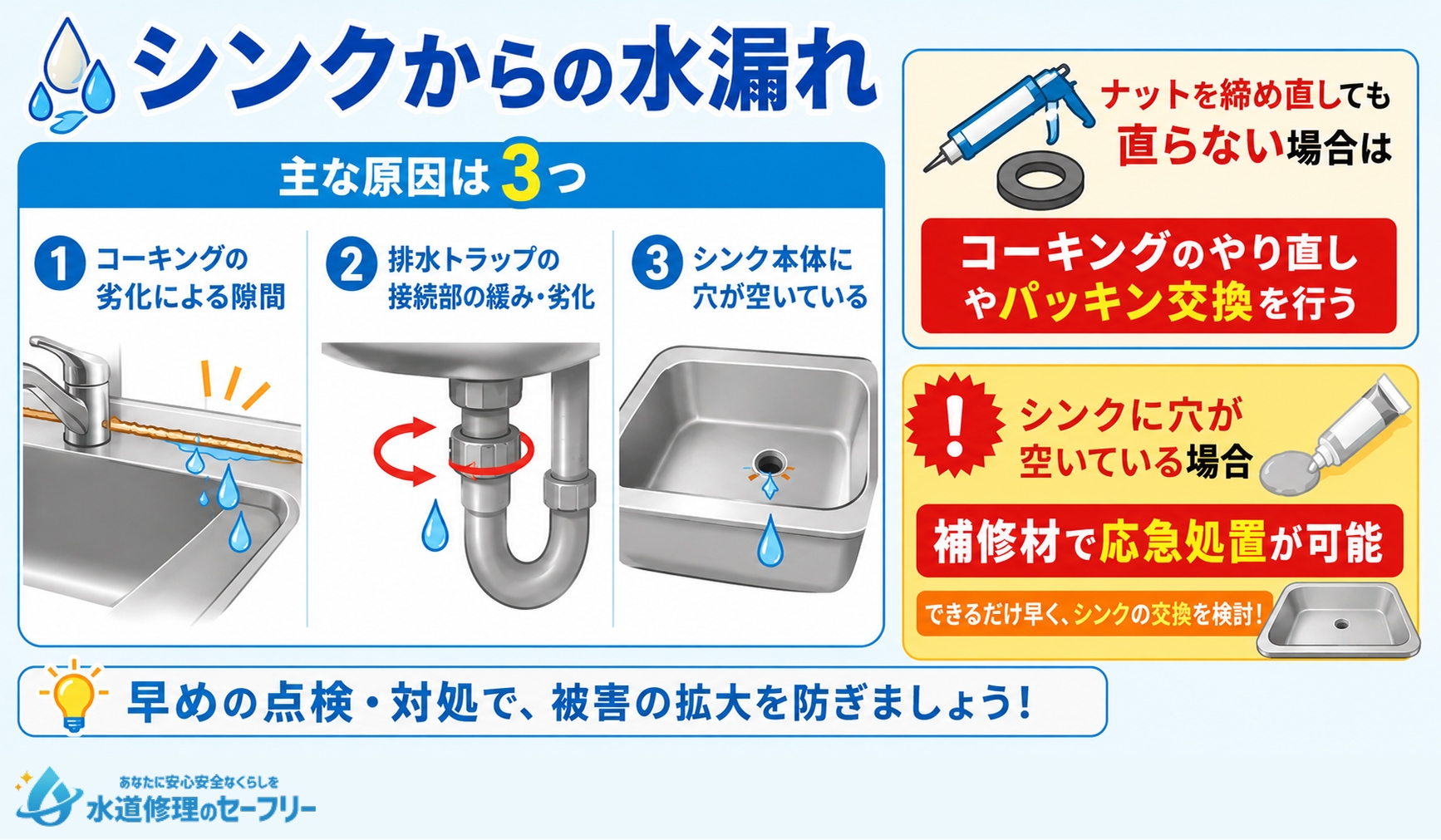 シンクからの水漏れの主な原因と対処法を解説