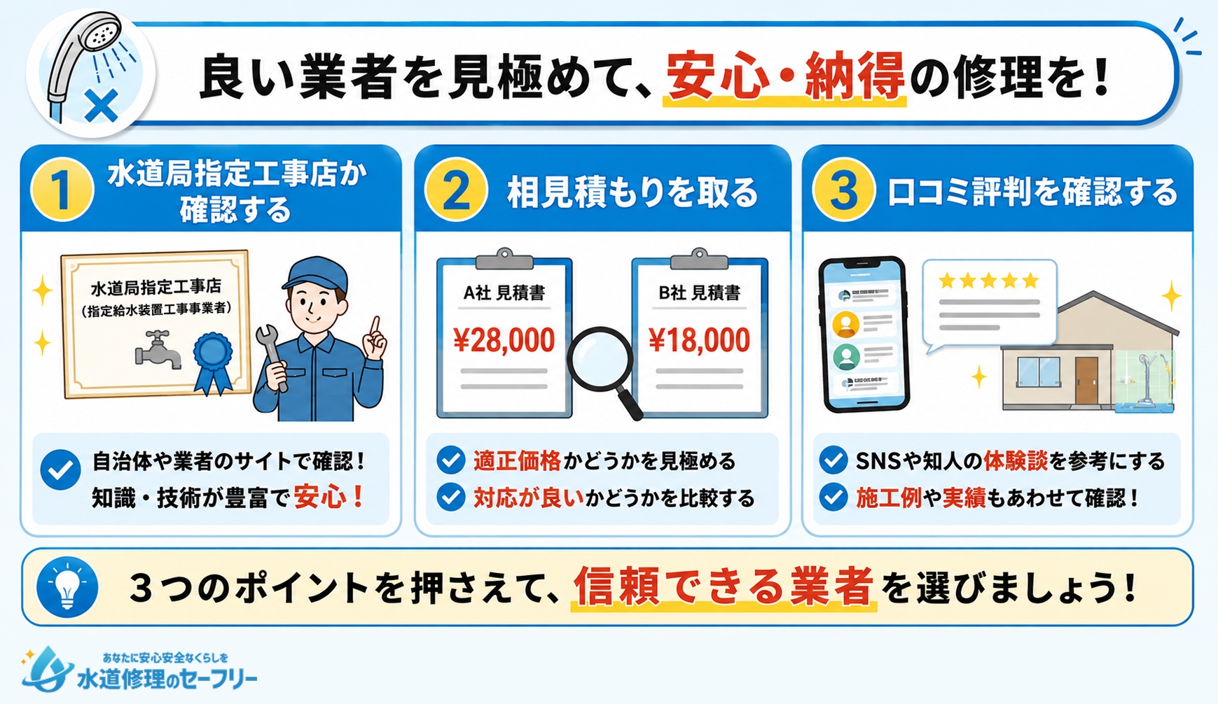 シャワーが出ない際の業者選びのコツを解説