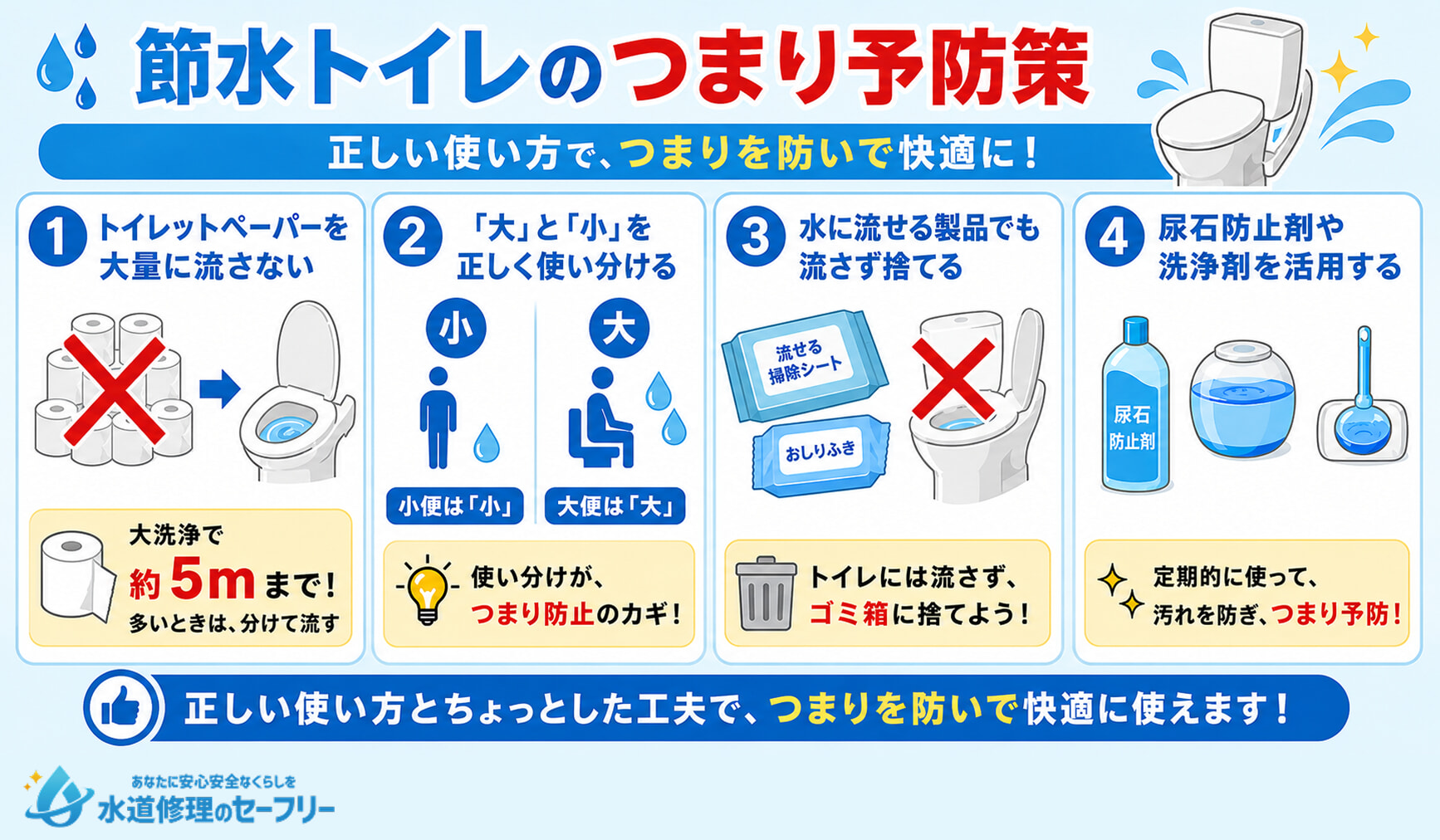 節水トイレのつまり予防策を4つ紹介