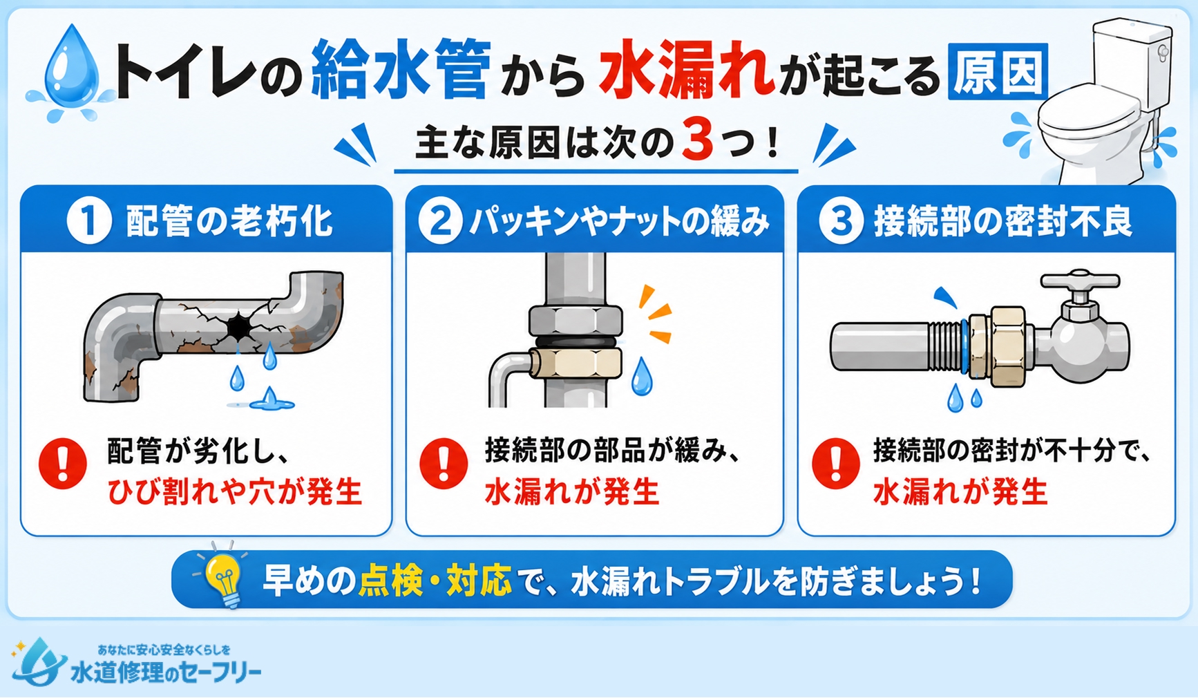 トイレの給水管から水漏れが起こる主な原因3つを紹介