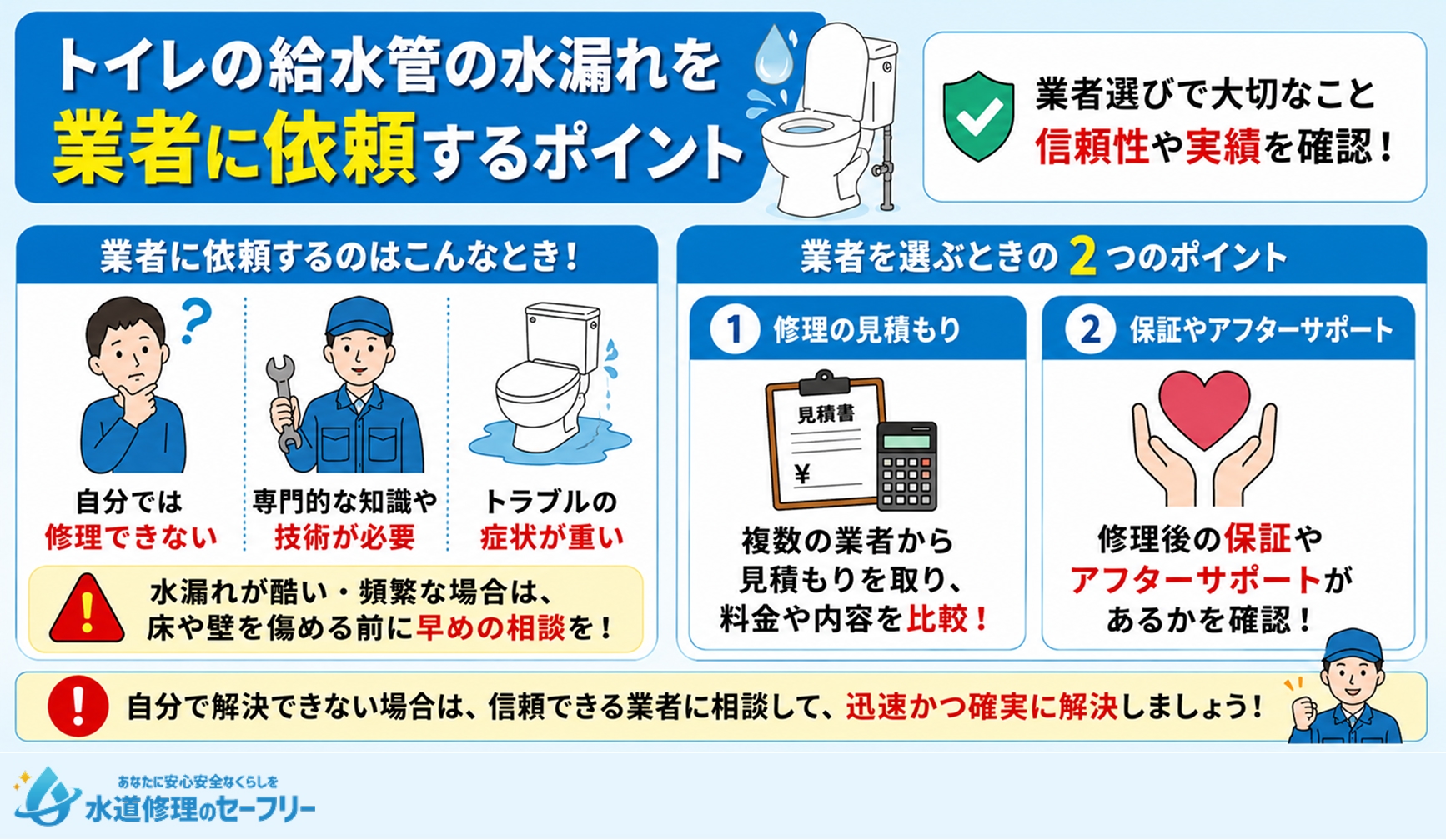 トイレの給水管の水漏れ修理を業者に依頼するときの選び方のポイントを解説