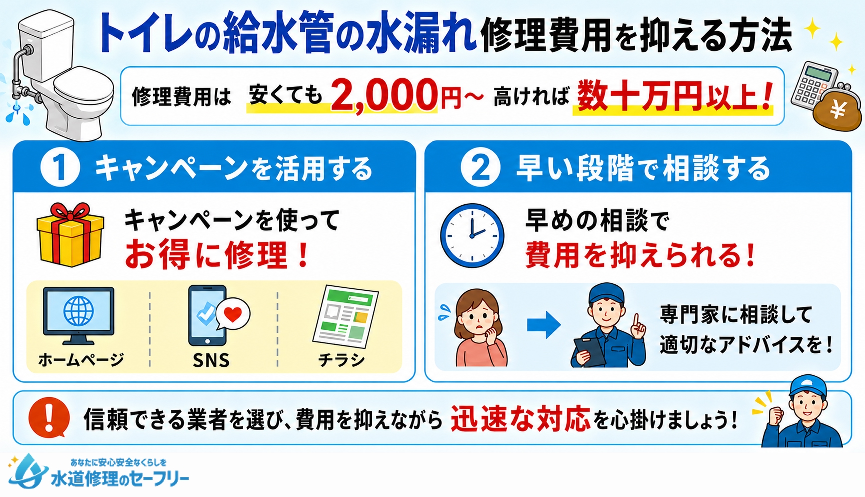 トイレの給水管の水漏れ修理費用を抑える方法を解説