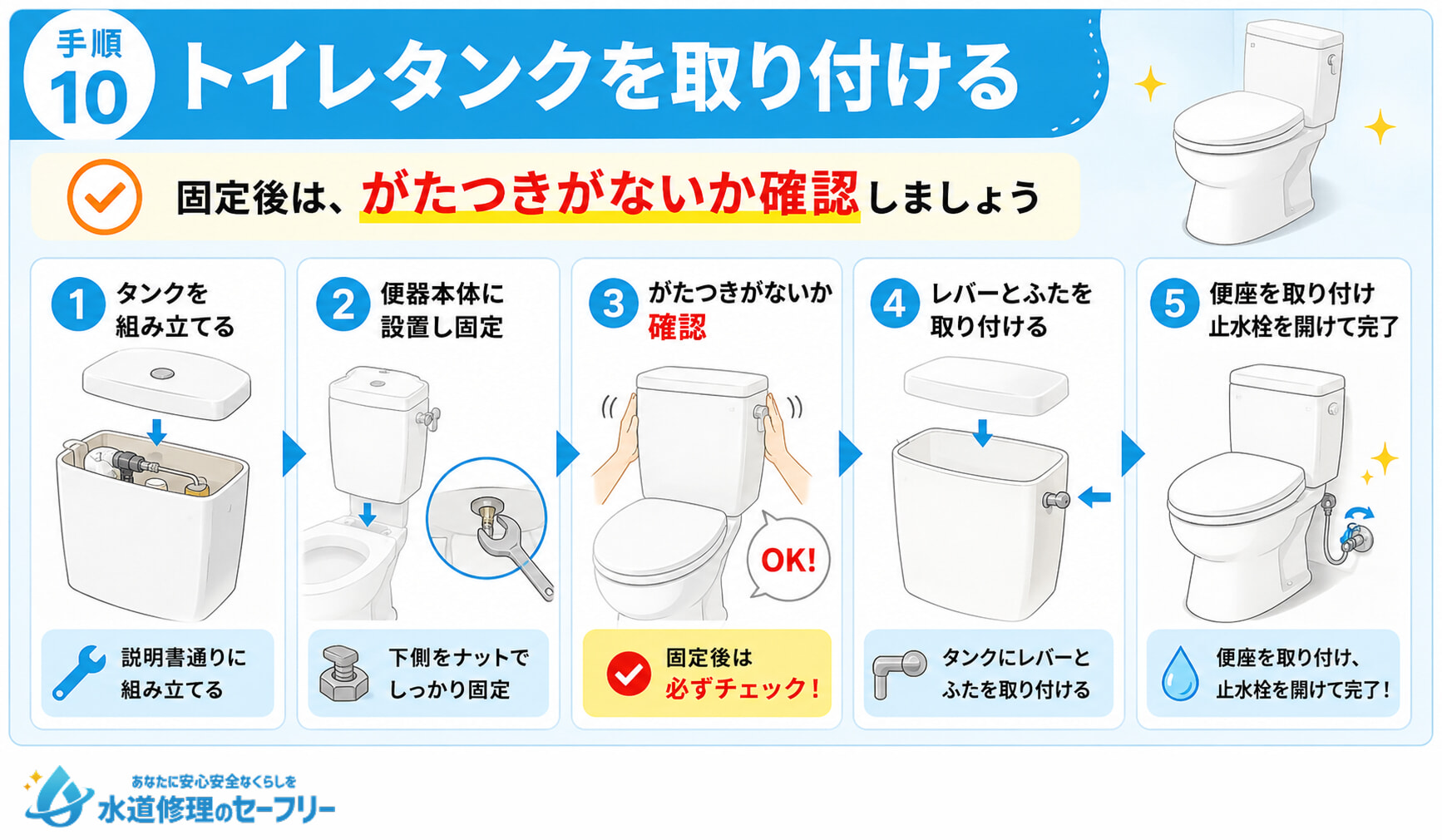 トイレタンクの取り付け方を解説
