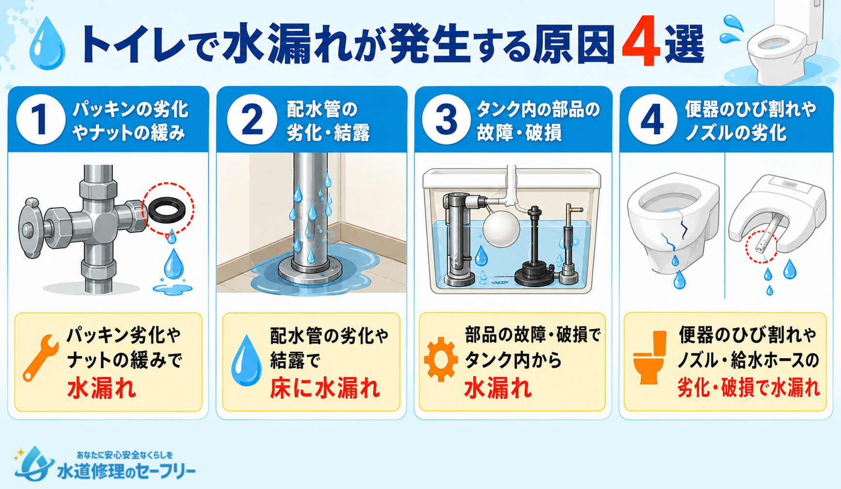 トイレで水漏れが発生する原因4選を紹介