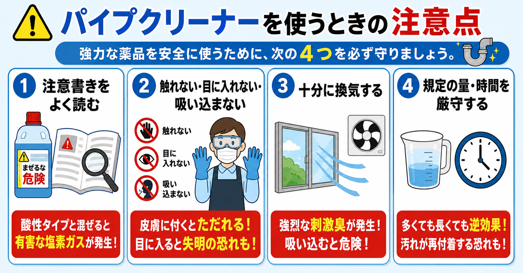 パイプクリーナーを使うときの4つの注意点を解説