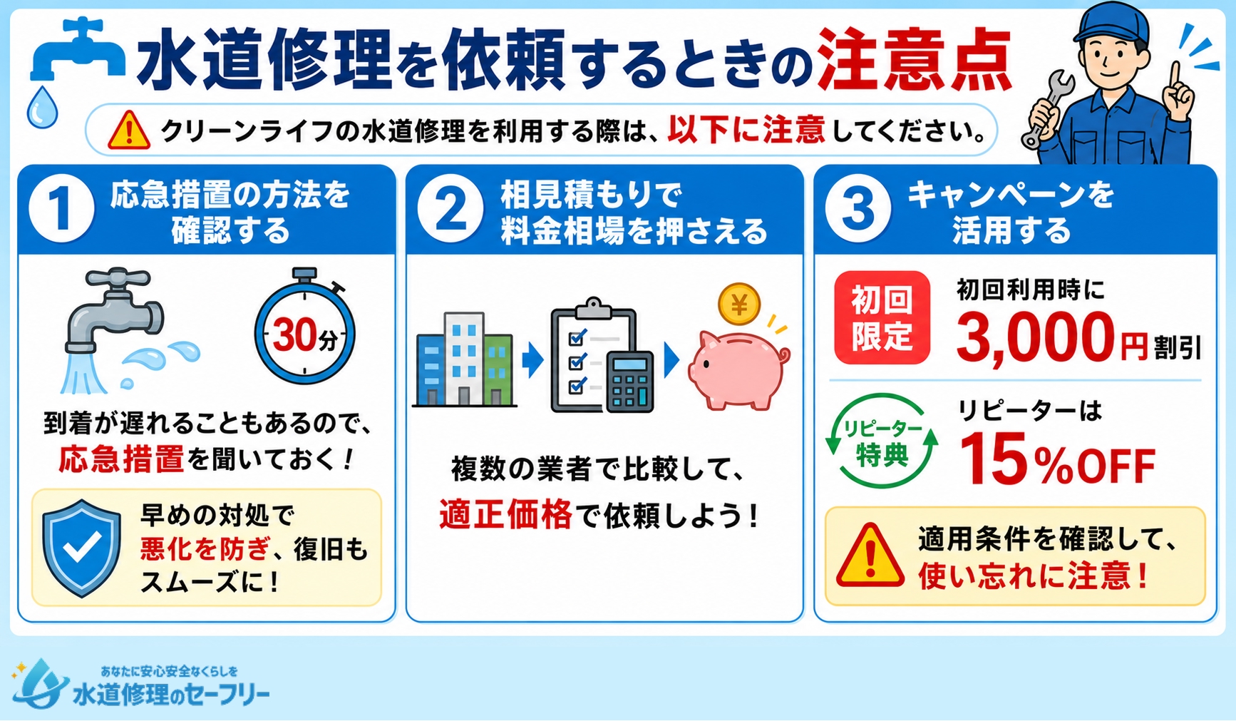 クリーンライフに水道修理を依頼するときの注意点を解説