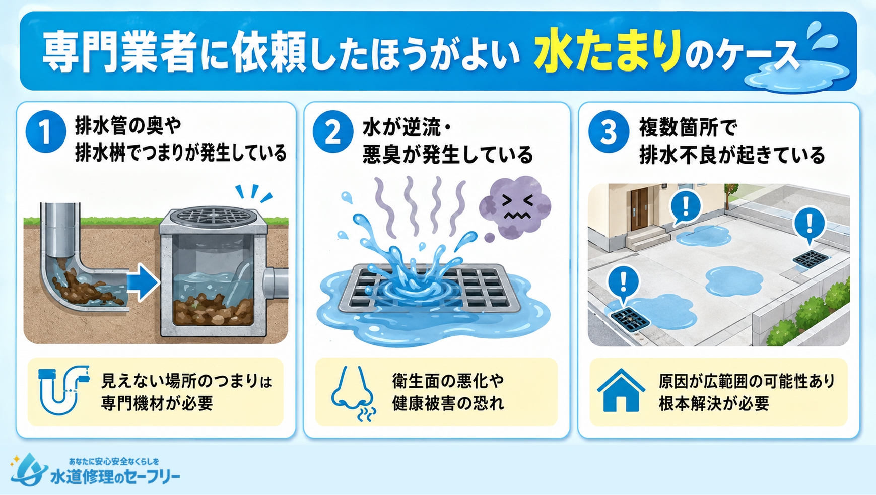 専門業者に依頼した方がよい水たまりのケースを3つ紹介