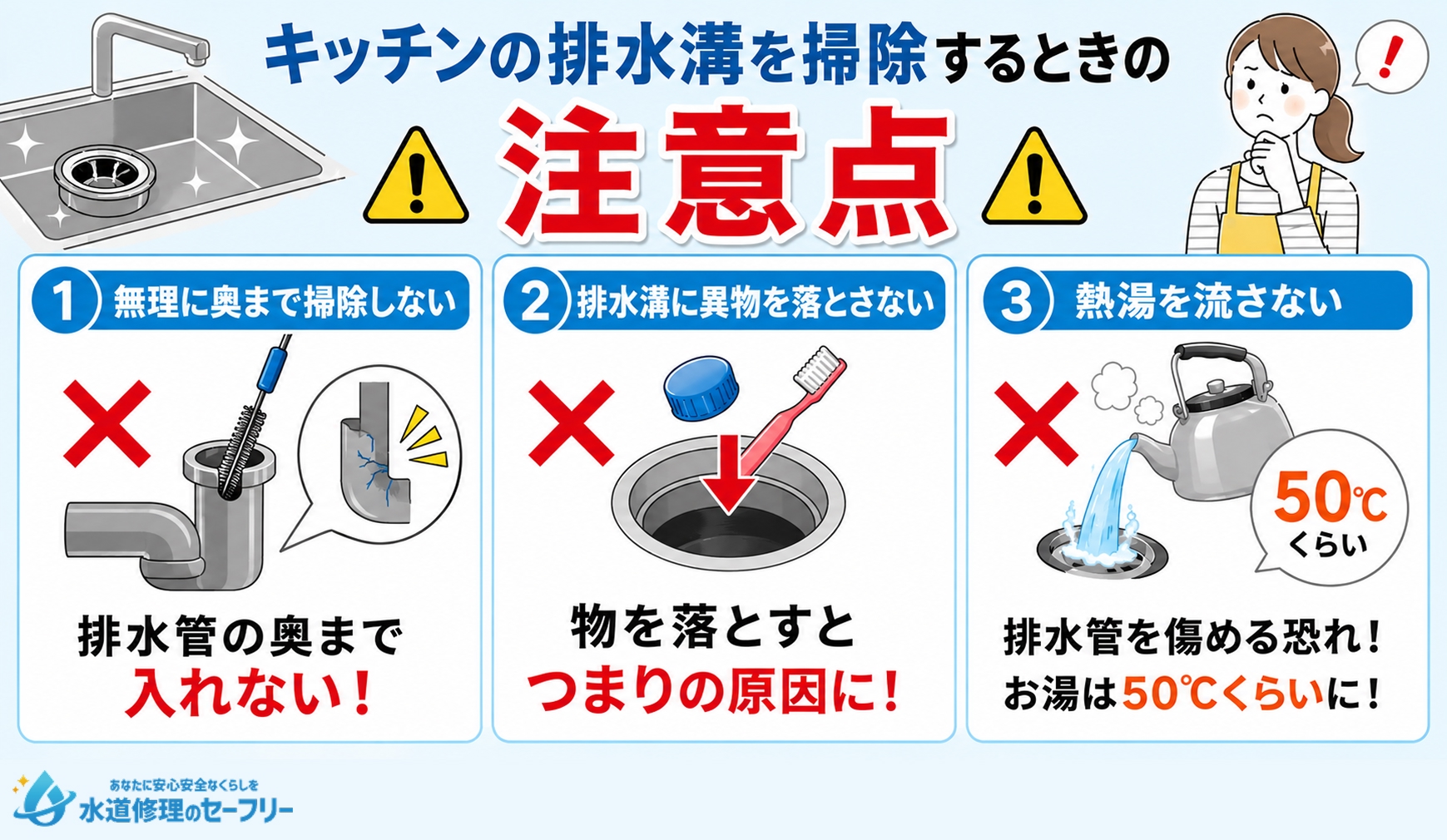 キッチンの排水溝を掃除するときの注意点が何か解説