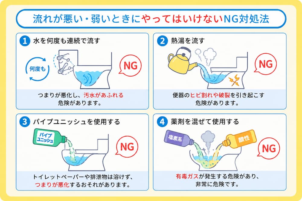 流れが悪い・弱いときにやってはいけないNG対処法