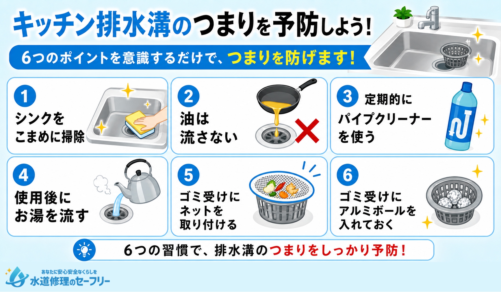 キッチン排水溝のつまりを予防しよう!予防方法を6つ解説
