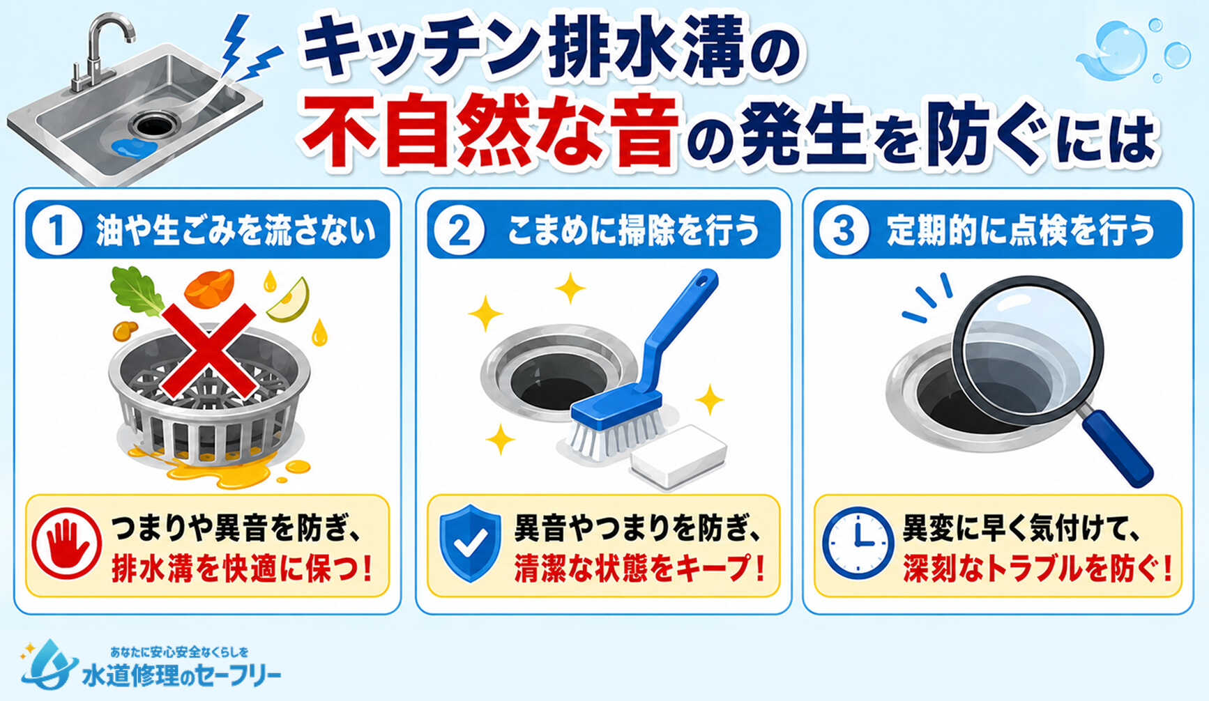 キッチン排水溝の不自然な音の発生を防ぐにはどうすべきか、3つのポイントを解説