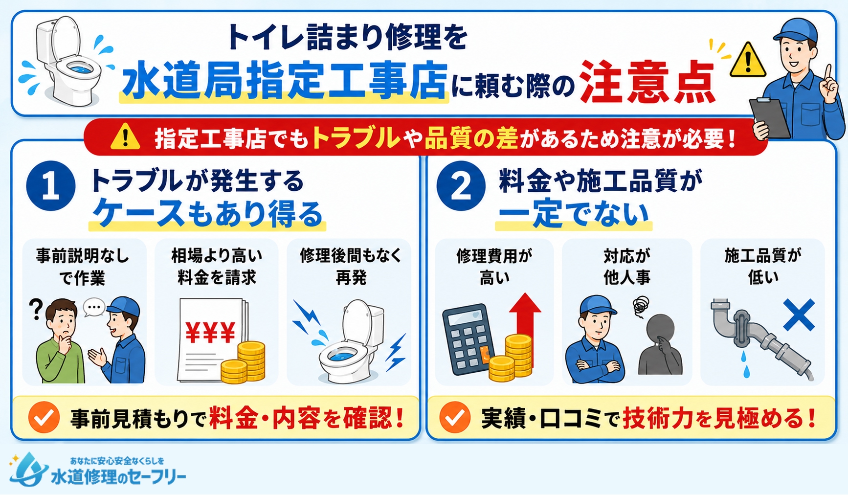 トイレ詰まり修理を水道局指定工事店に頼む際の注意点を解説