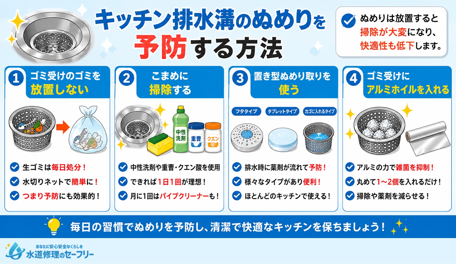キッチン排水溝のぬめりを予防する方法を解説