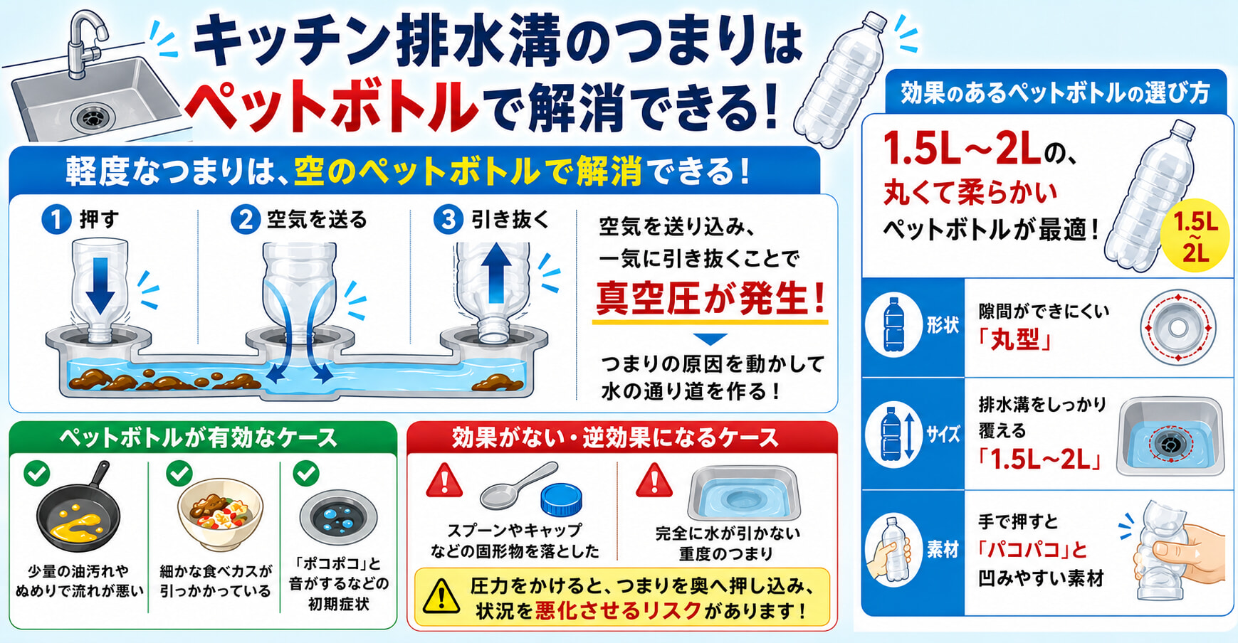 キッチン排水溝のつまりをペットボトルで解消する方法