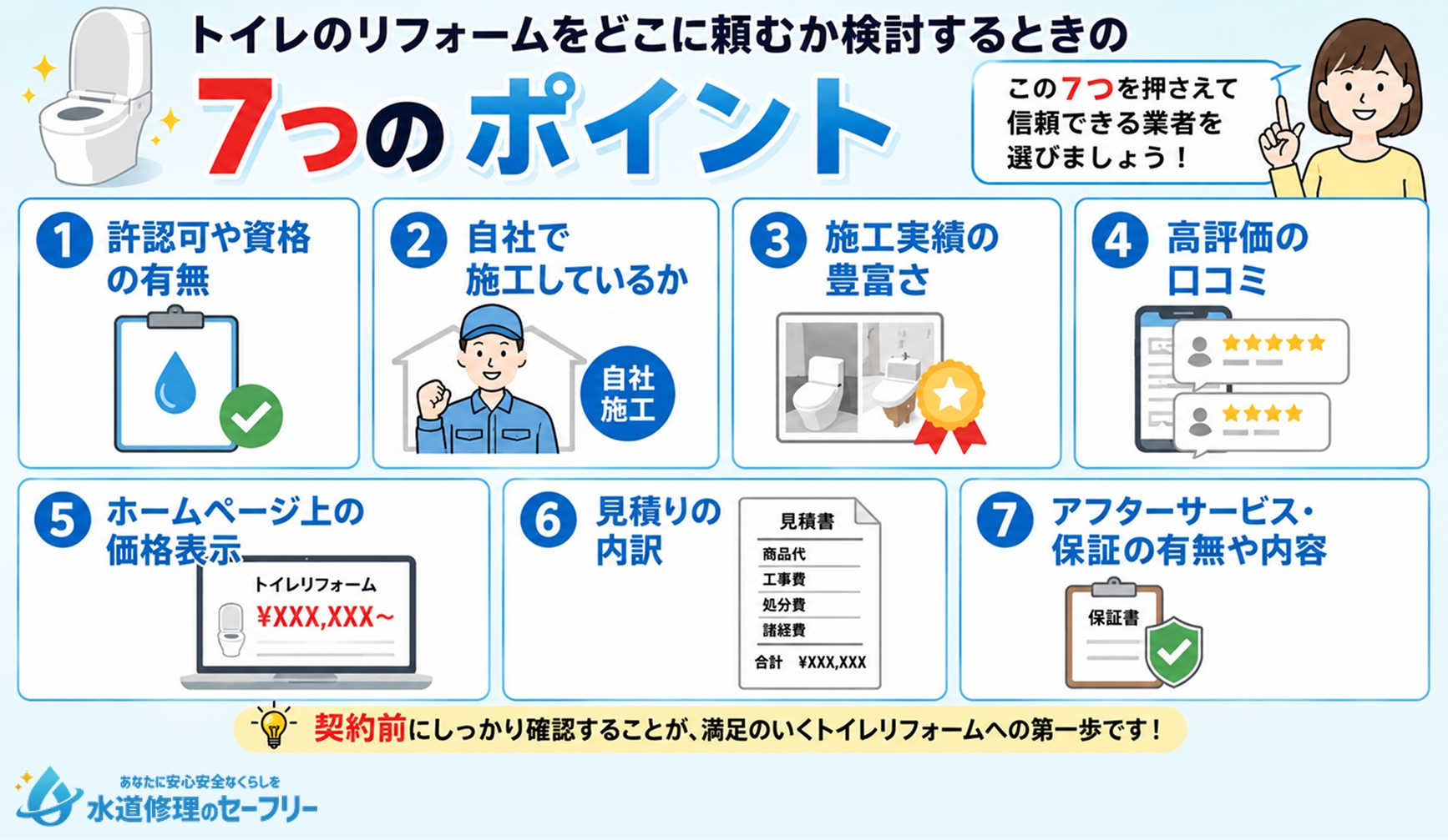 トイレのリフォームをどこに頼むか検討するときの7つのポイントを解説