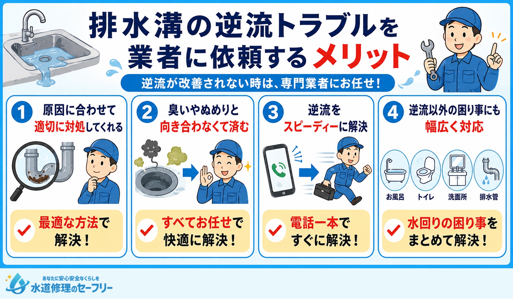 排水溝の逆流トラブルを業者に依頼するメリットを解説
