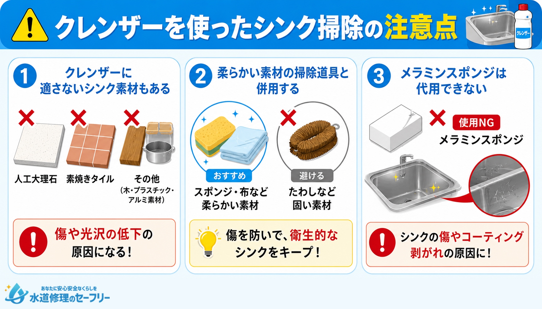 クレンザーを使ったシンク掃除の注意点を解説