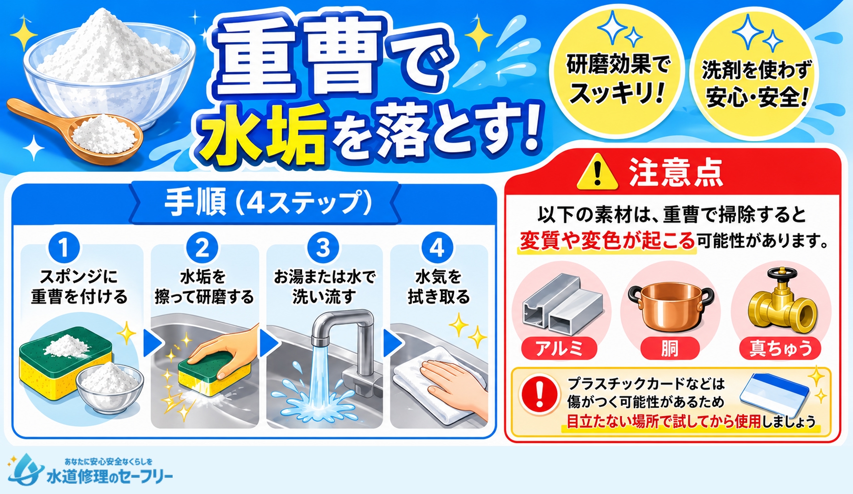 重曹を使ってキッチンの水垢を落とす方法を解説