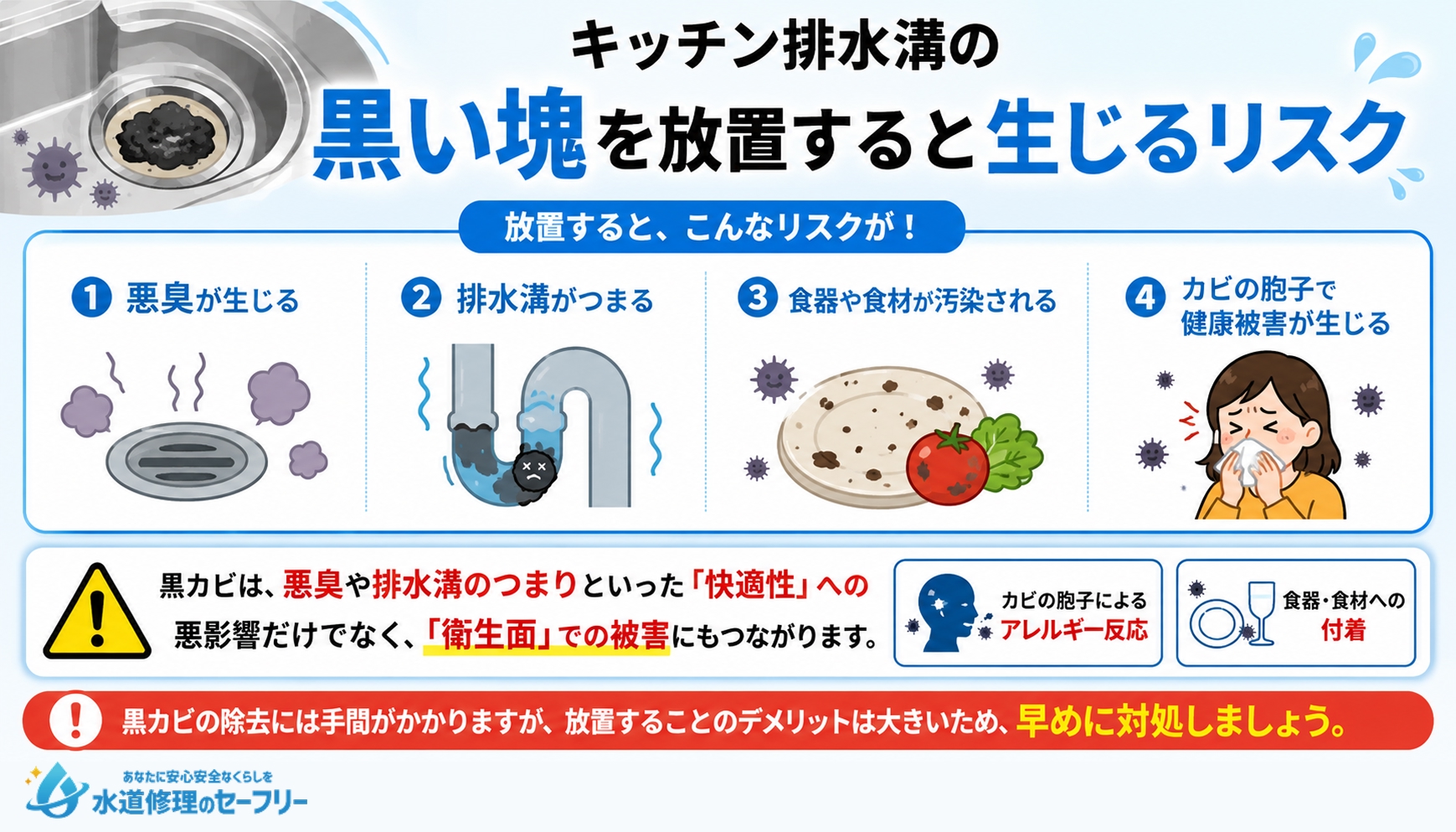キッチン排水溝の黒い塊を放置すると生じるリスクとは何か