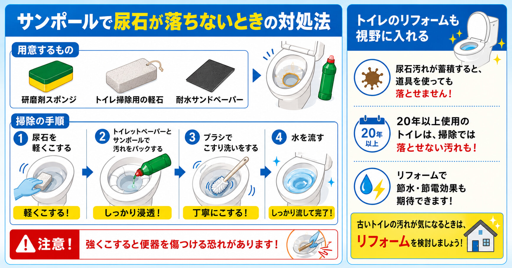 サンポールで尿石が落ちないときの対処法を紹介