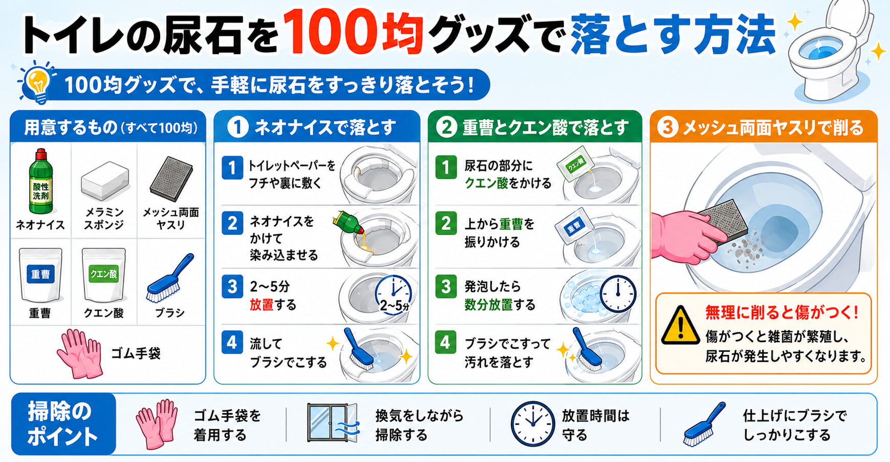 トイレの尿石を100均グッズで落とす3つの方法