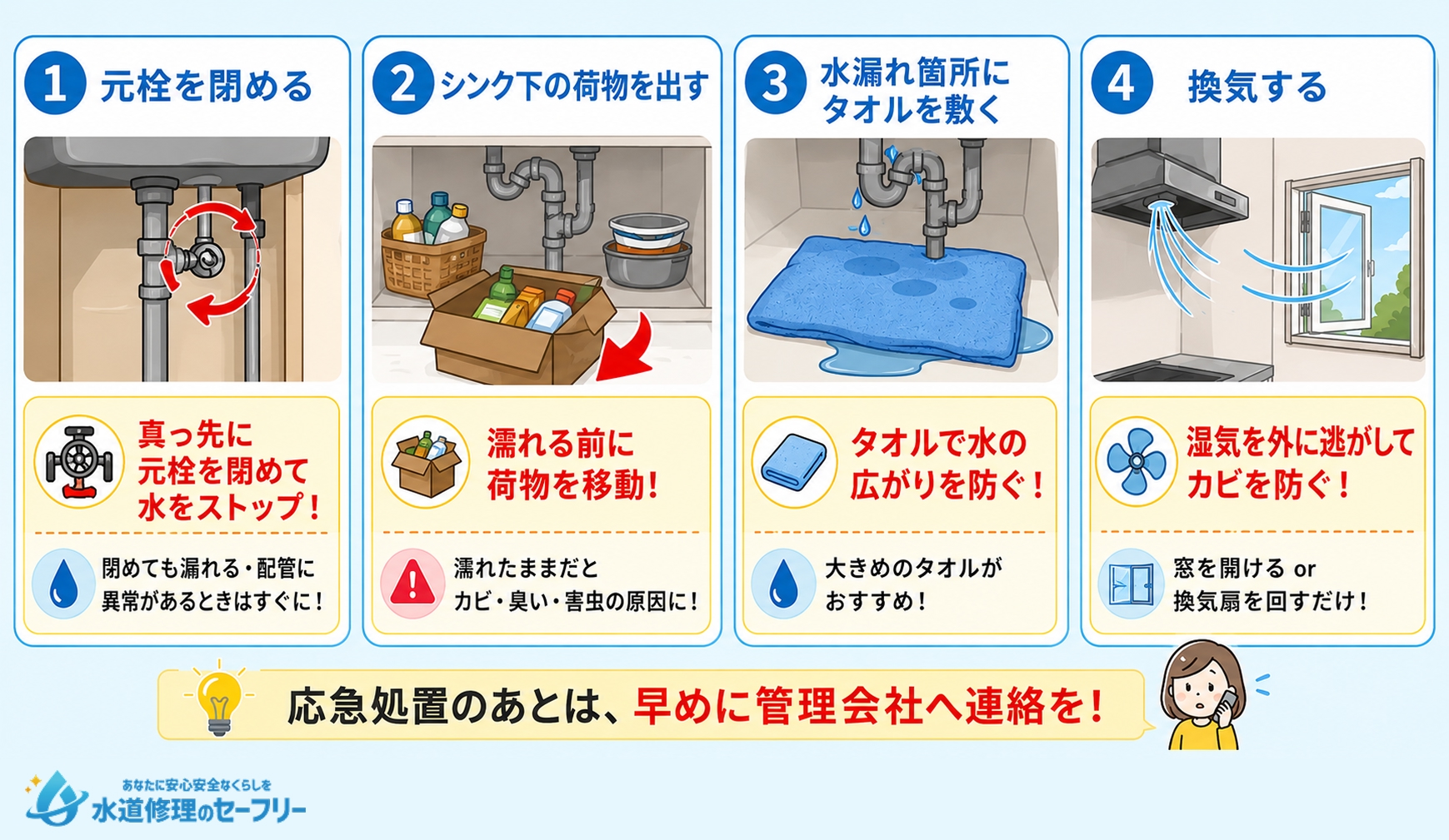 賃貸のキッチンで水漏れした際の応急処置を解説