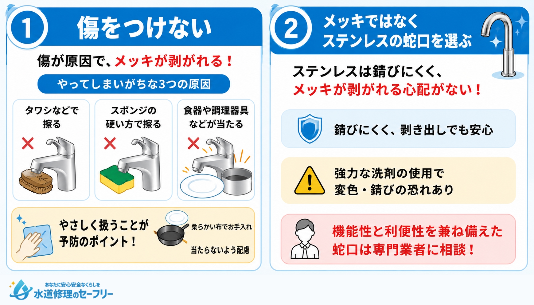 蛇口のメッキが剥がれるのを予防する方法を解説