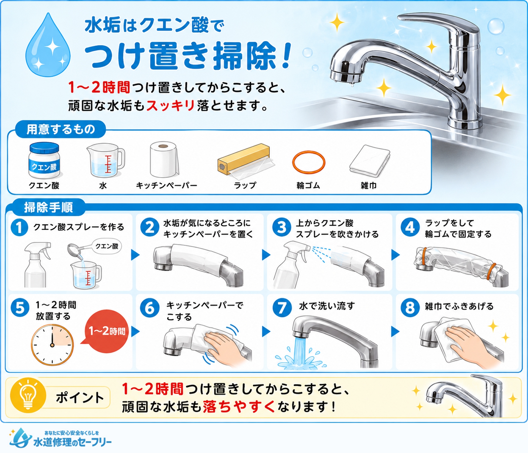 水垢はクエン酸でつけ置きして掃除する!やり方を解説