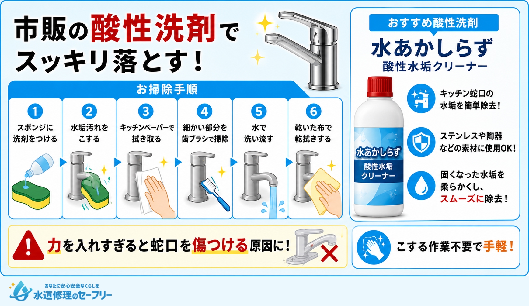 市販の酸性洗剤で水垢を落とす方法を解説