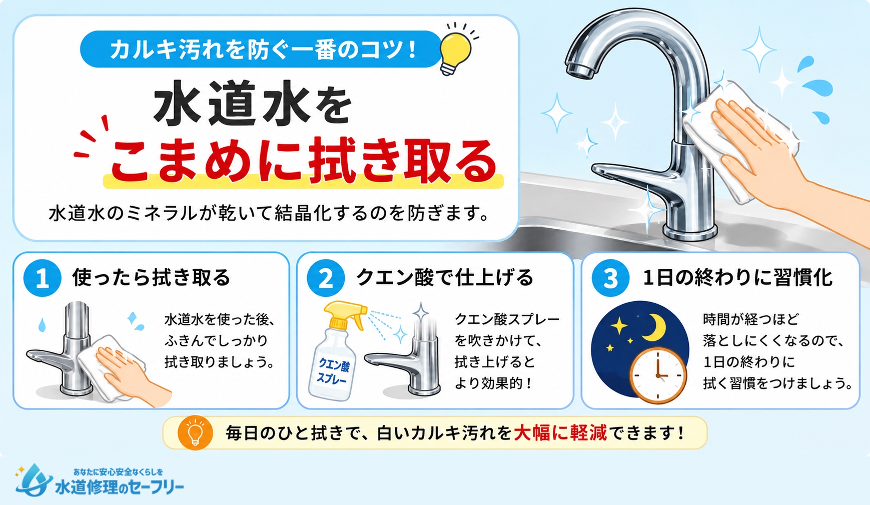 キッチン蛇口のカルキ発生を予防するコツを解説