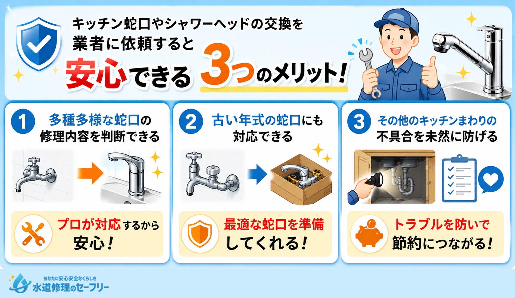 キッチン蛇口のシャワーヘッドの交換を業者に依頼するメリットを3つ紹介