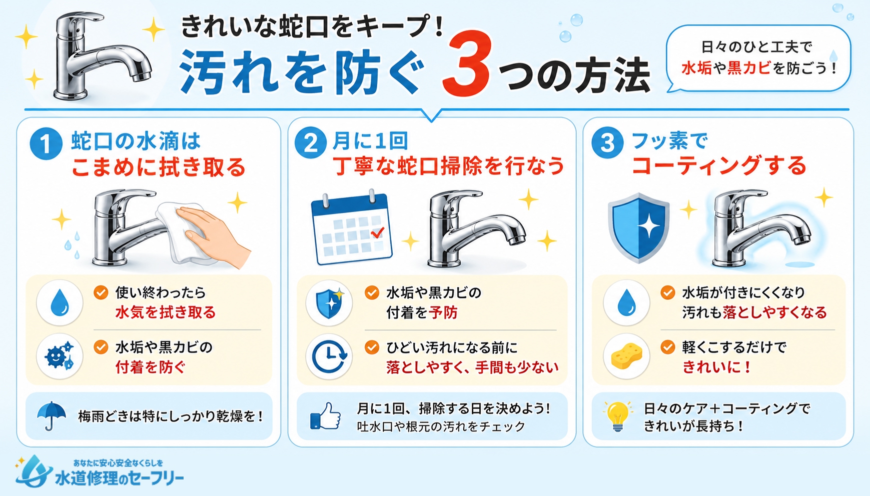 蛇口に汚れがつくのを防ぐ3つの方法を解説