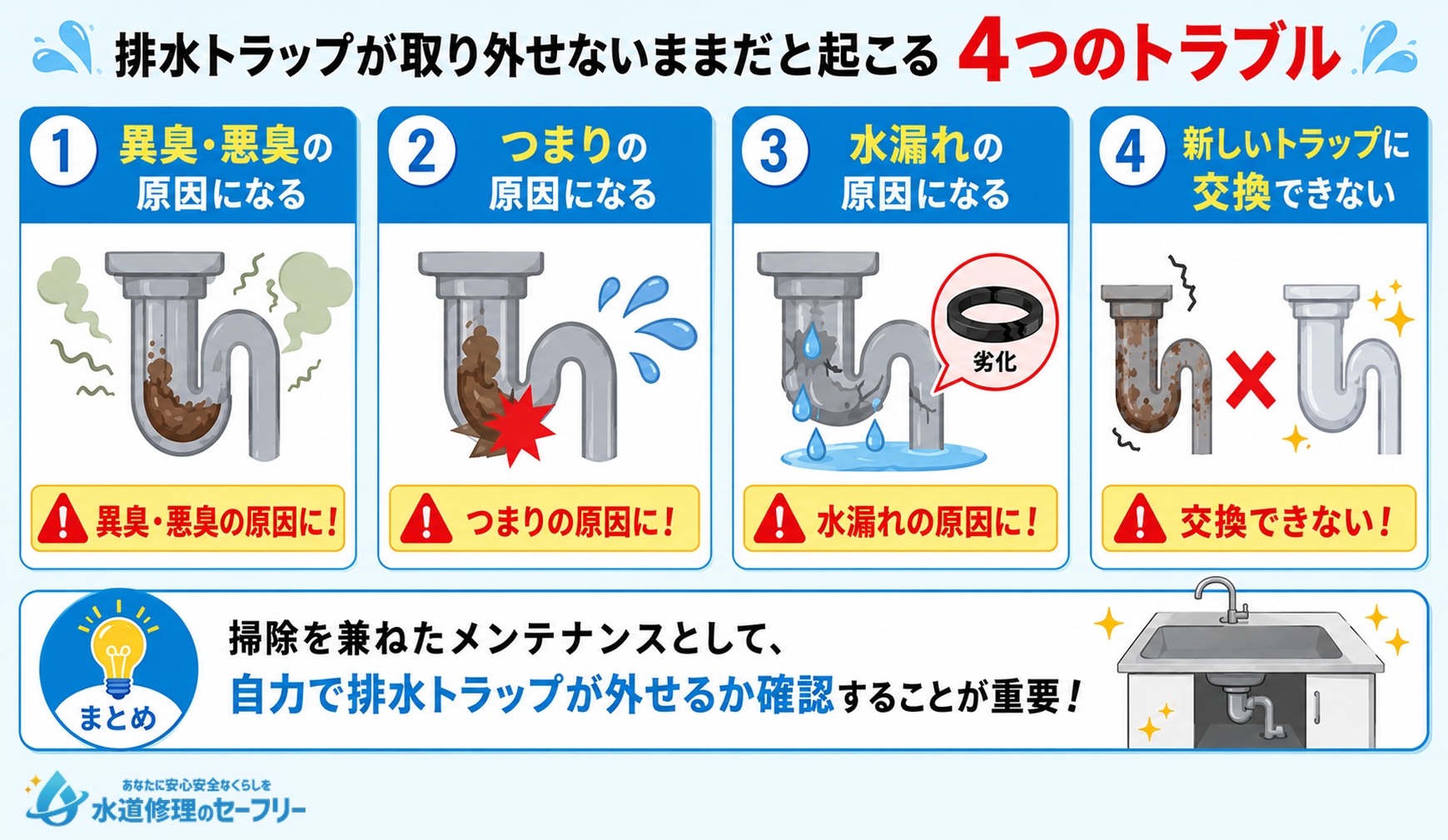 キッチンの排水トラップが取り外せないままだとどうなるか解説