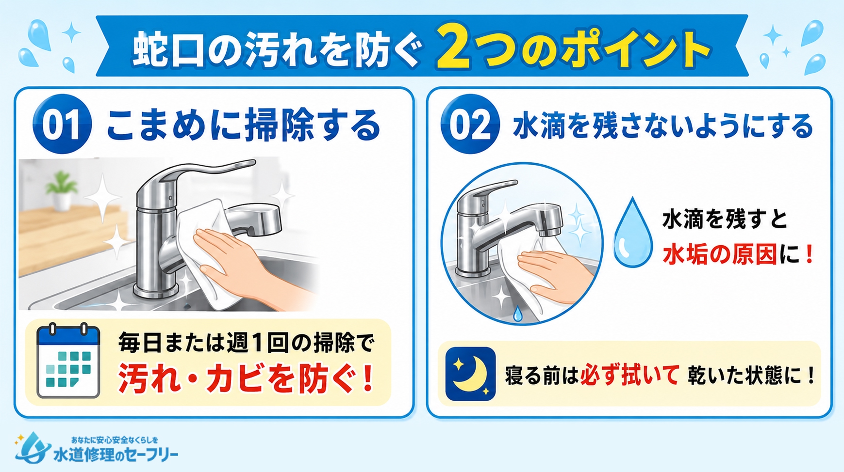 カビなどの蛇口汚れを防ぐポイントについて解説