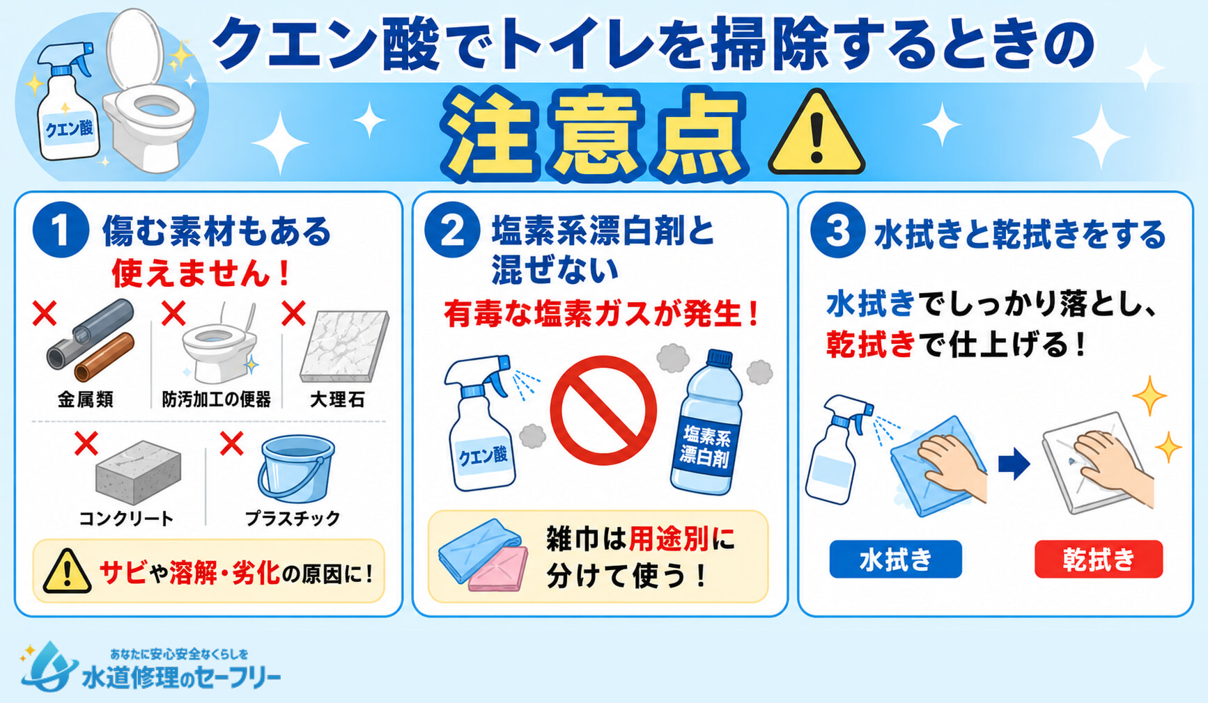 クエン酸でトイレを掃除するときの注意点を3つ紹介