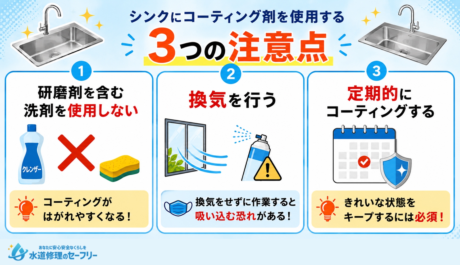 シンクにコーティング剤を使用する場合の注意点を解説