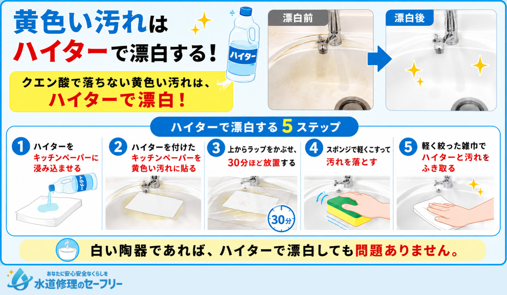 黄色い汚れがある場合はハイターを使って漂白!やり方を詳しく解説