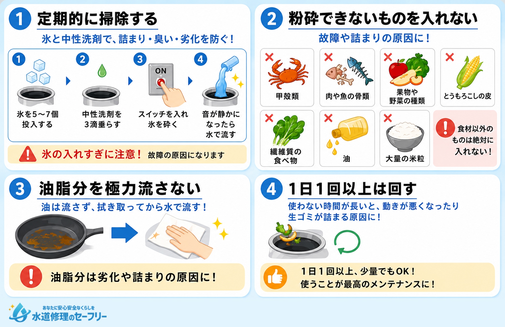 ディスポーザーの寿命を遅らせるコツを解説