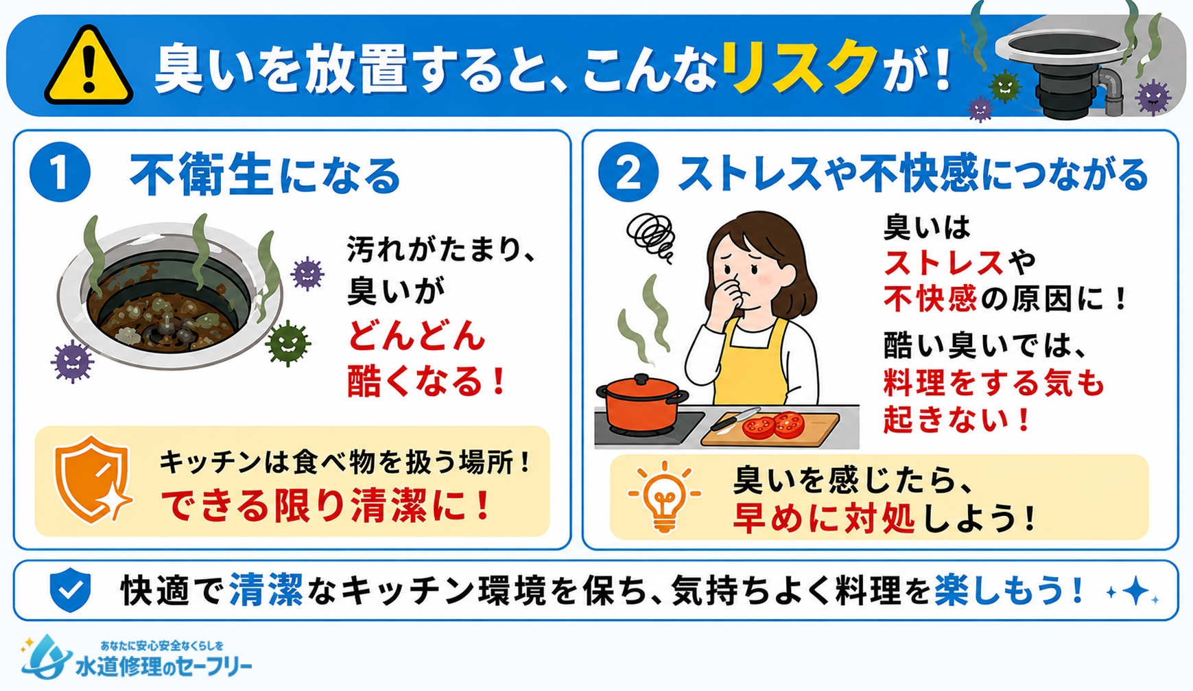ディスポーザーの臭いを放置するリスクを解説