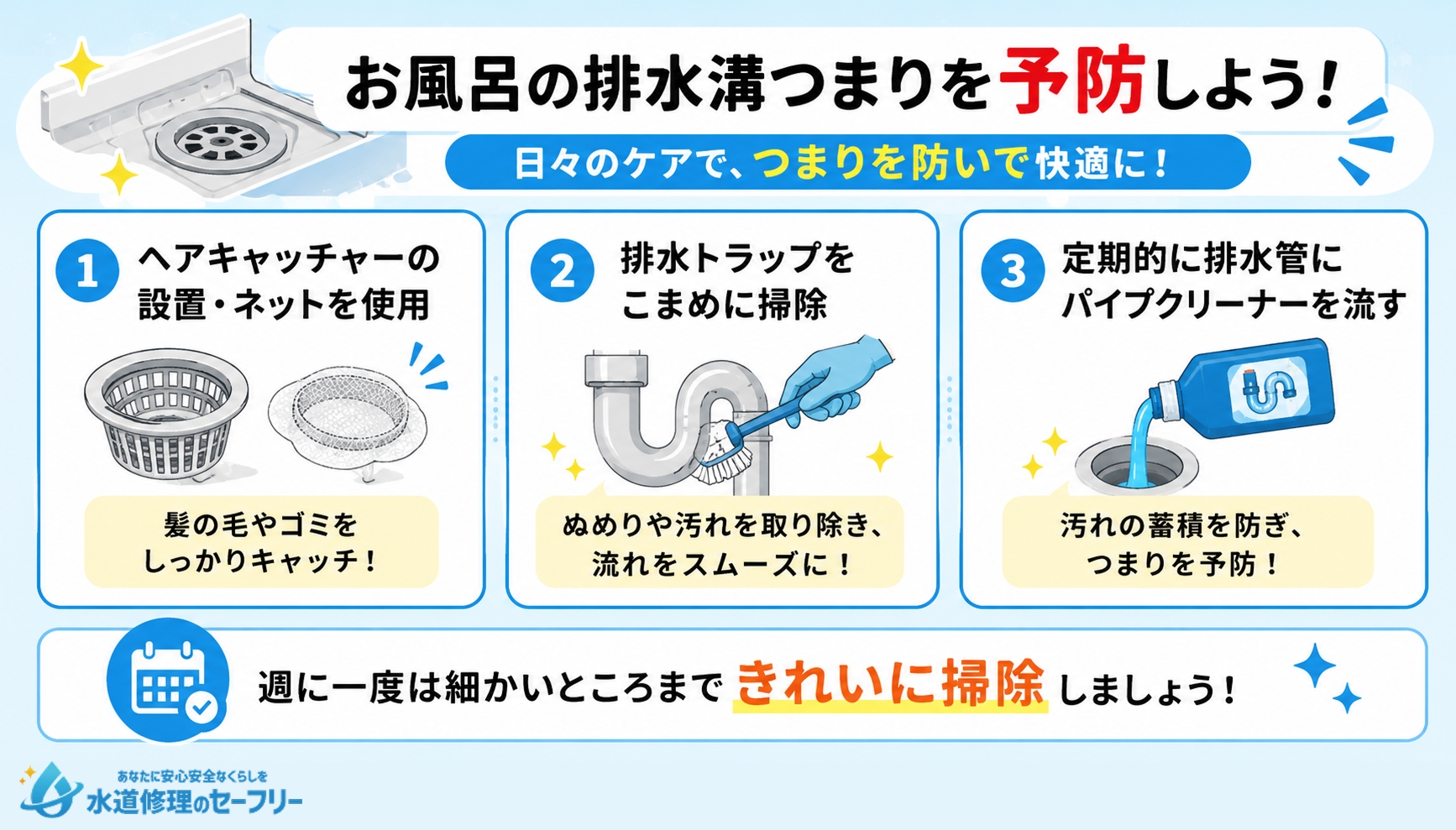 お風呂の排水溝つまりを予防する方法を解説