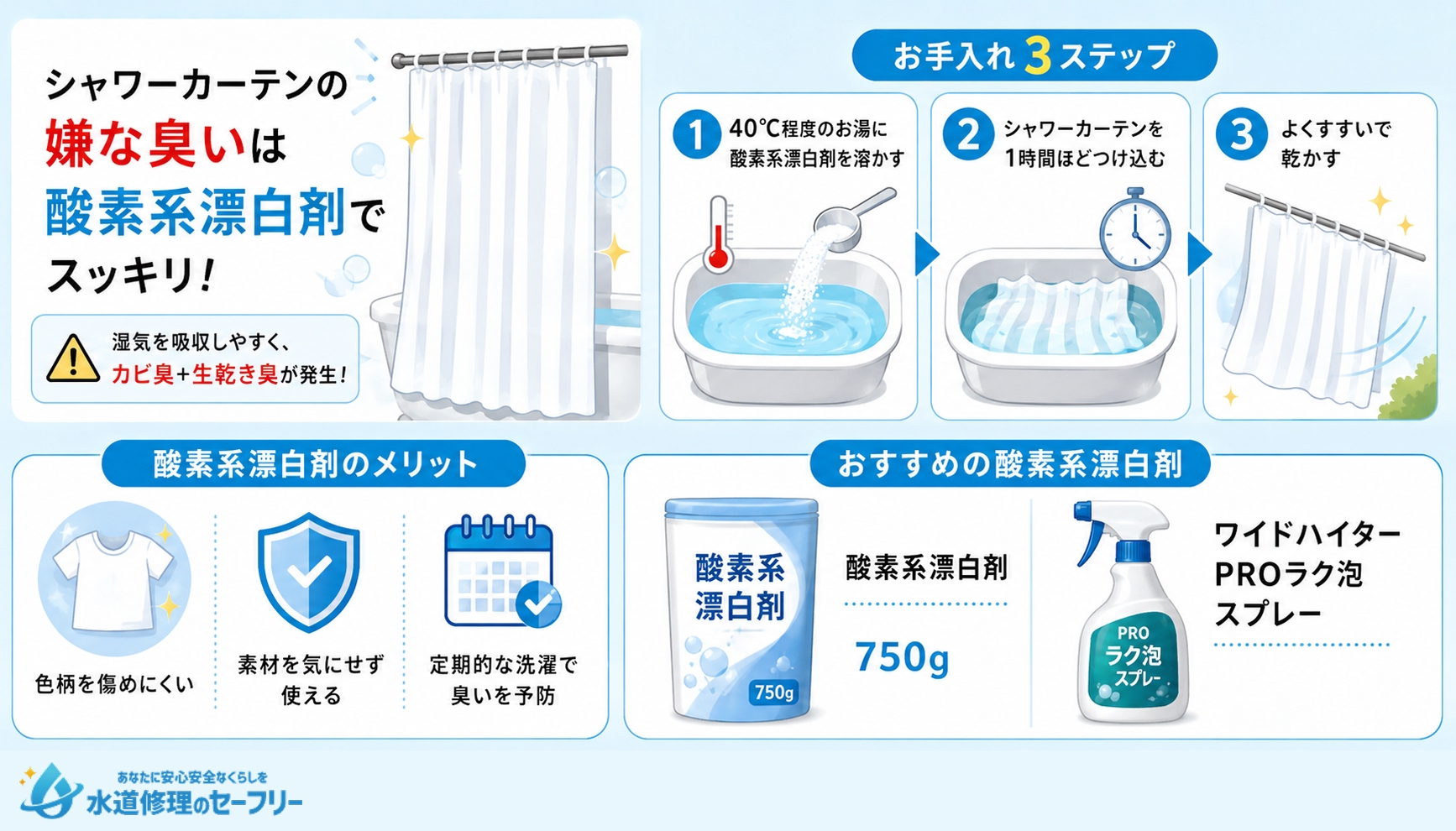 ユニットバスのカーテンには酸素系漂白剤を使おう