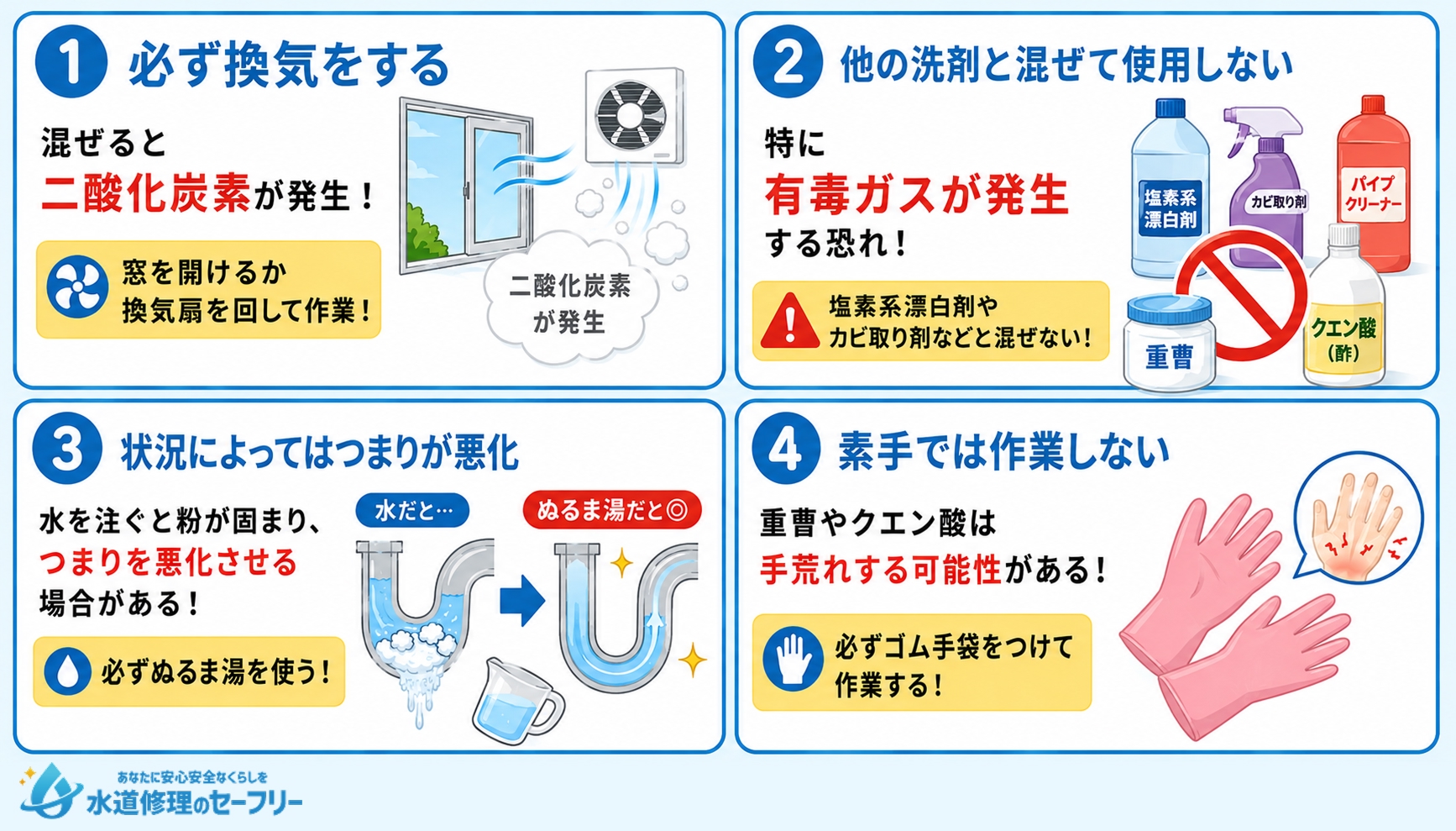 重曹とクエン酸(酢)を使用する際の注意点を解説